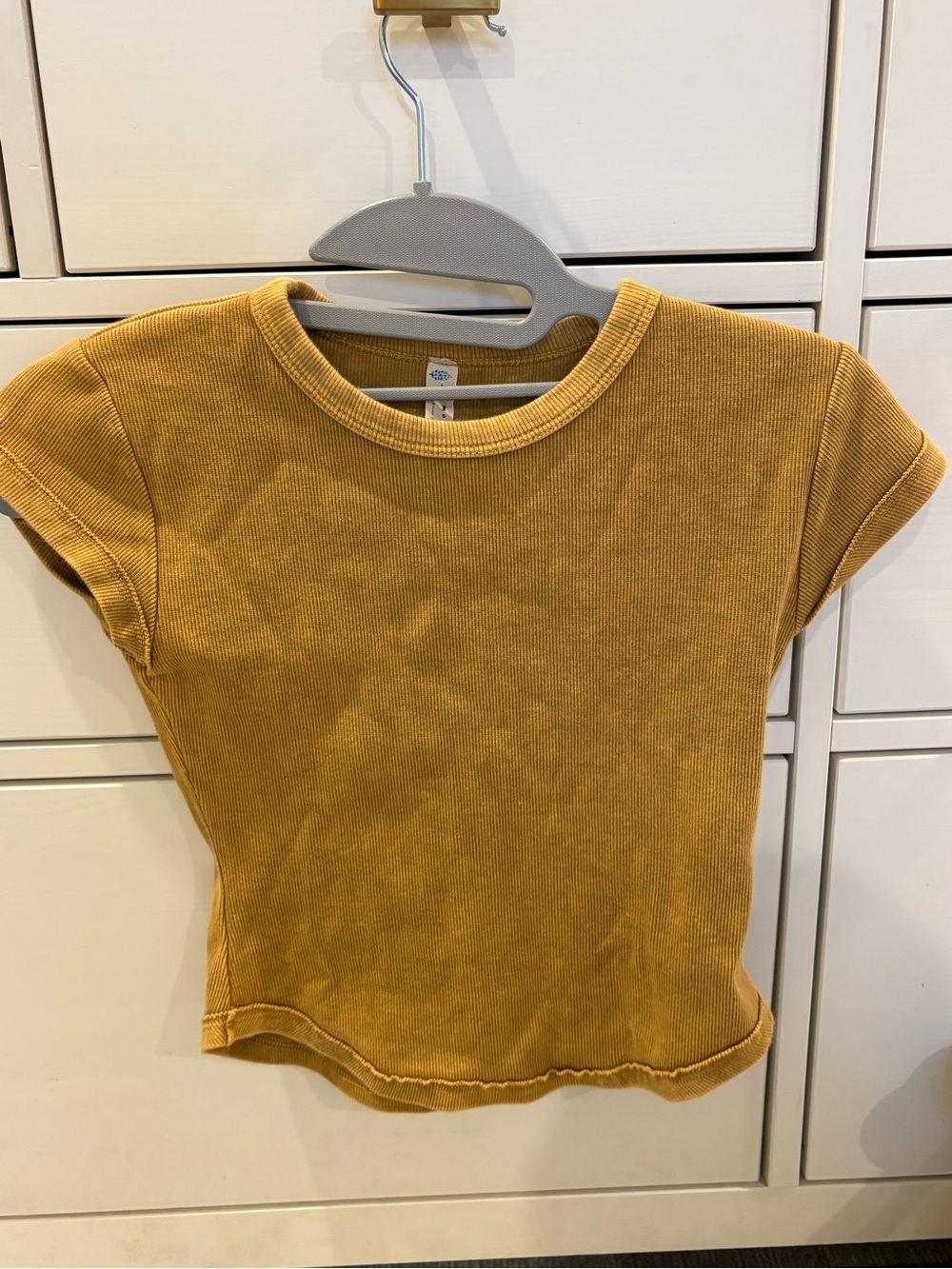 FP Movement by Free People Mustard Ribbed Short Sleeve Tee